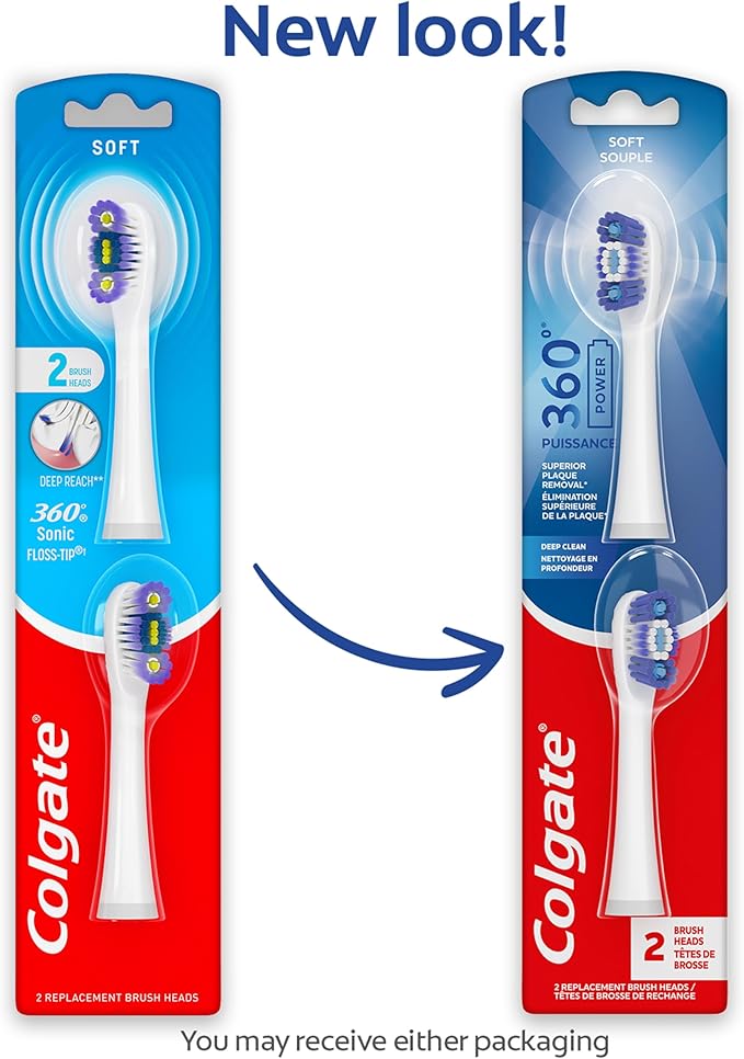 Colgate 360 Deep Clean Battery Powered Toothbrush Replacement Heads, Soft, 2 Pack