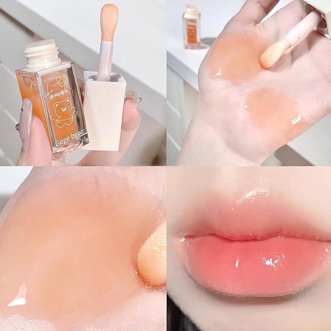 4Pcs Hydrating Lip Glow Oil, Moisturizing Lip Oil Transparent Plumping Lip Gloss Long Lasting Nourishing Non-sticky, Lip Oil Tinted for Lip Care and Dry Lips
