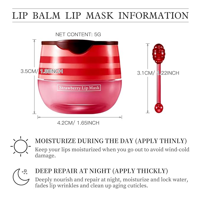 2 PCS Bee Honey Lip Balm Honey Pot, Strawberry & Bee Honey Lip Mask, Reduces Lip Lines, Hydrate & Moisturizing Lip Skin Care, Prevention Dry Cracked Lips, Bee Honey Lip Balm for Lip Repair Treatment