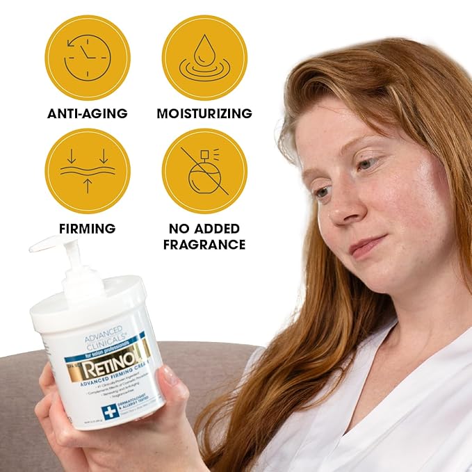 Advanced Clinicals Retinol Cream + Hyaluronic Acid Lotion Face & Body Skin Care. Anti Aging Dry Skin Rescue Creams Reduce Appearance Of Wrinkles, Fine Lines, & Sagging Skin, 16 Oz (Pack of 2)