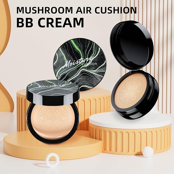 Mushroom Head Air Cushion CC Cream - BB Cream Foundation Makeup Moisturizing Concealer Long-Lasting, Cushion Foundation Full Coverage Self Adjusting for Mature Skin & All Skin Types (Nude)