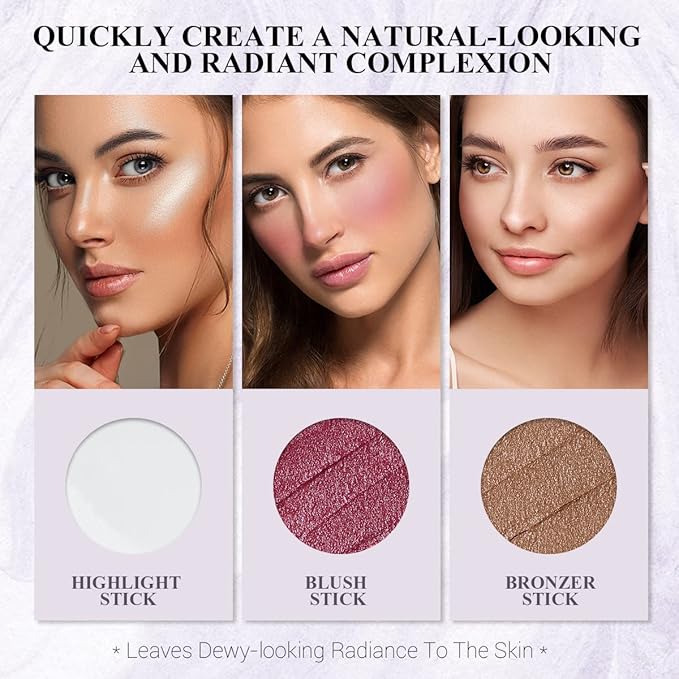 4Pcs Cream Blush Contour Highlighter Bronzer Moisturizer Stick