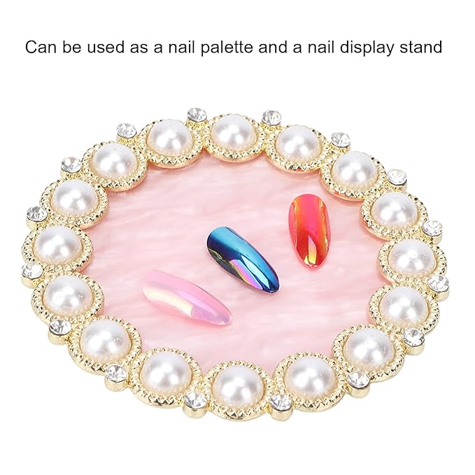 Resin Stone Nail Art Palette, Nail Art Display Board Cosmetic Nail Mixing Palette Drawing Color Mixing Nail Art Painting Gel Palette Tips Display Plate(Golden)