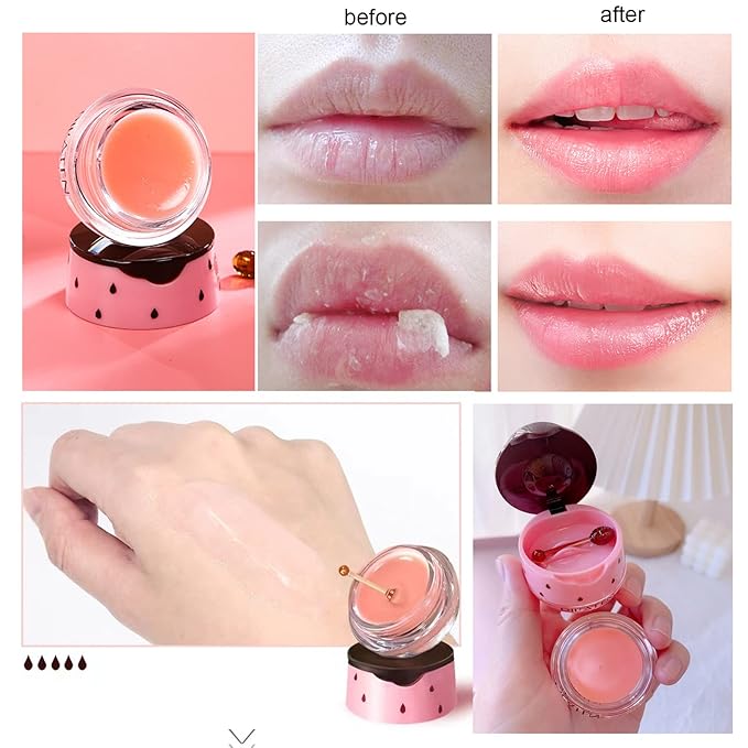 Bee Lip Balm Lip Balm Honey Pot, Strawberry Sleeping Lip Mask,Moisturizing Lip Balm with Stick,Hydrating & Prevention Dry and Cracked Lip Scrubs Exfoliator Lip Wrinkle Skin Care Products(Strawberry)