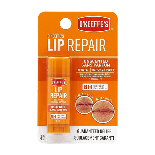 O'Keeffe's Unscented Lip Repair Lip Balm for Dry, Cracked Lips, Stick, (Pack of 5)