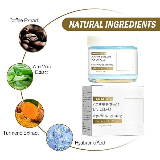 Caffeine Eye Cream, Caffeine Eye Cream, Caffeine Anti-Wrinkle Overnight Eye Cream, Firms and Reduces Eye Bags, Wrinkles, Dark Circles, and Fine Lines (2PCS)