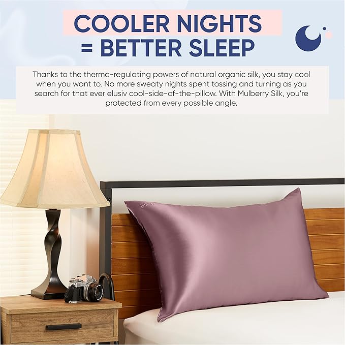 Blissy Silk Pillowcase - 100% Pure Mulberry Silk - 22 Momme 6A High-Grade Fibers - Silk Pillow Cover for Hair & Skin - Regular, Queen & King (Plum, Standard)