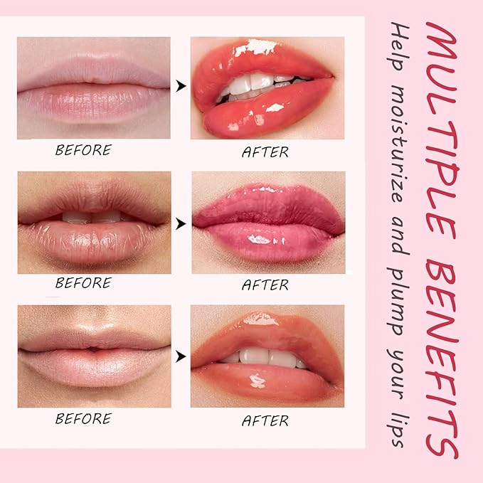 Lip Plumper Gloss 3 Colors Set,Natural Lip Plumping Oil and Lip Care Serum Enhancer for Fuller Booster Balm Moisturizing Hydrating&Reduce Fine Lines Nourishing Non-sticky Lips Mask Makeup