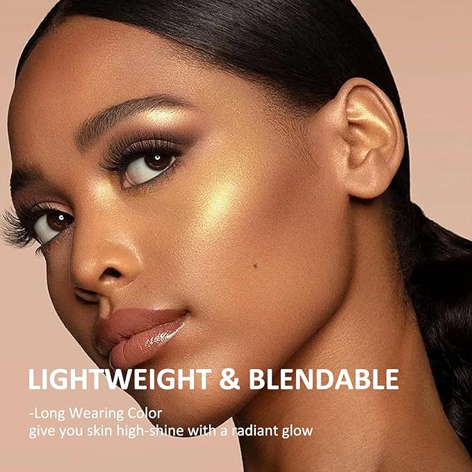 Boobeen 3 Colors Baked Shimmer Highlight & Blush Palette, Powder Palette Facial Bronzers Illuminator Makeup Palette, Lightweight Highlighter Blusher Contour for Cheeks, Lasting Natural Glowing