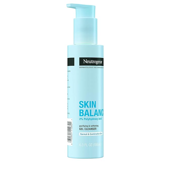 Neutrogena Skin Balancing Purifying Gel Cleanser with 2% Polyhydroxy Acid (PHA), Softening Face Wash for Normal & Combo Skin, Paraben-Free, Soap-Free, Sulfate-Free, 6.3 oz
