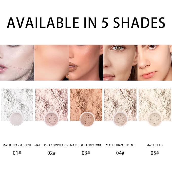 2PCS Loose Face Powder, Oil Control Minimizes Pores (05# Fair) 8g