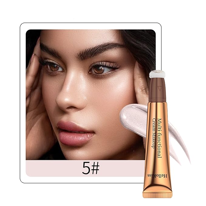 Liquid Highlighter Beauty Wand, Highlight Stick with Cushion Applicator for Easy Blending Long-lasting and Smooth Shimmer Finish Makeup Stick(#05 Pearl White)