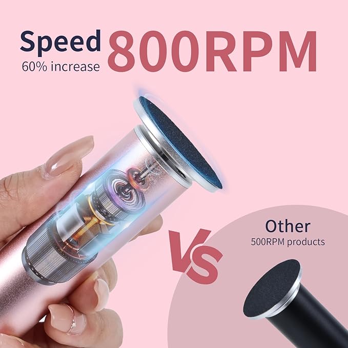 4.8IN Longer Electric Foot Callus Remover with 80pcs Sandpaper Discs, Professional Aluminum Callus Remover for Feet, Stepless Speed Control Pedicure Tools for Dead Skin (Black)