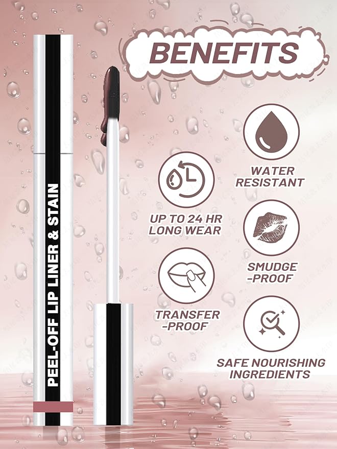Lip Stain Peel Off Lip Liner Stain with Tweezer, Long Lasting Matte Lip Tint Tattoo, Highly Pigmented Color Lip Makeup, Waterproof Lipstick, Transfer-proof Lipstain for Women, Nude