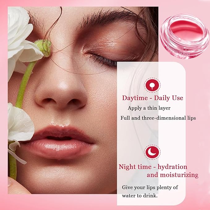 2 PCS Lip Balm Honey Pot, Honey & Strawberry Lip Sleeping Mask Vitamin E & Moisturizing Propolis Lip Balm with Stick, Prevention Dry and Cracked Lip Scrubs Exfoliator Lip Wrinkle