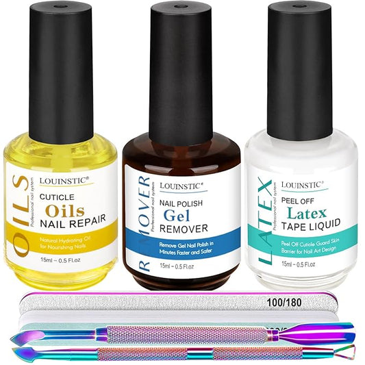 Gel Nail Polish Remover - Gel Polish Remover Kit with Cuticle Oil & Latex Tape & Colored Peel Off Manicure Tools, Gel Remover for Nails 2-5 Minutes, No Soaking,Wrapping