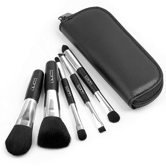 Travel Makeup Brushes Set w/Pouch, 5PCS Double Ended Portable Mini Cosmetic Brushes Kit for Foundation, Eyeshadow, Lip, Blush Make Up Brushes Professional(Black)