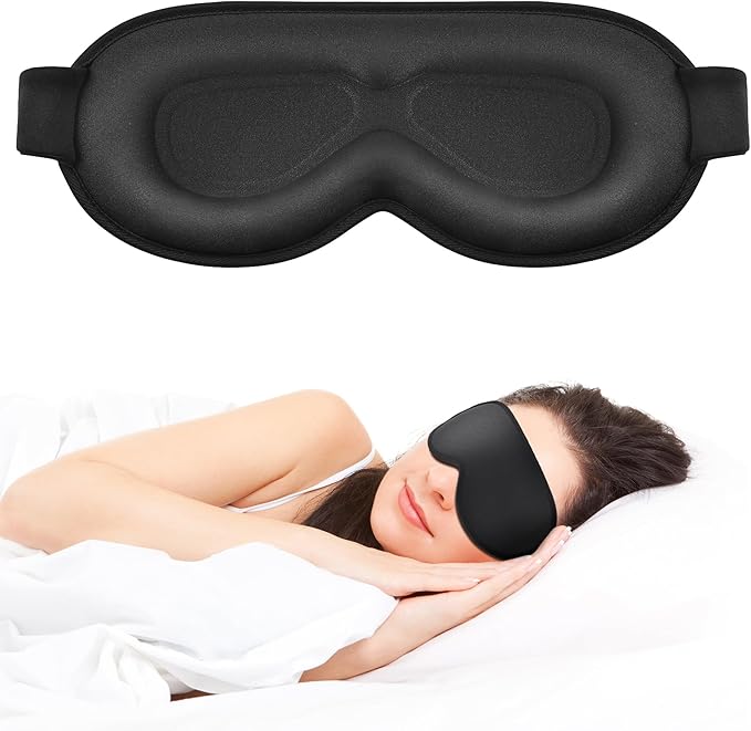 Sleep Mask for Side Sleeper Women Men, Eye Mask for Sleeping Light Blocking, 3D Contoured Cup Sleeping Mask, Soft Breathable Sleep Eye Mask with Adjustable Elastic Strap for Travel (Black)