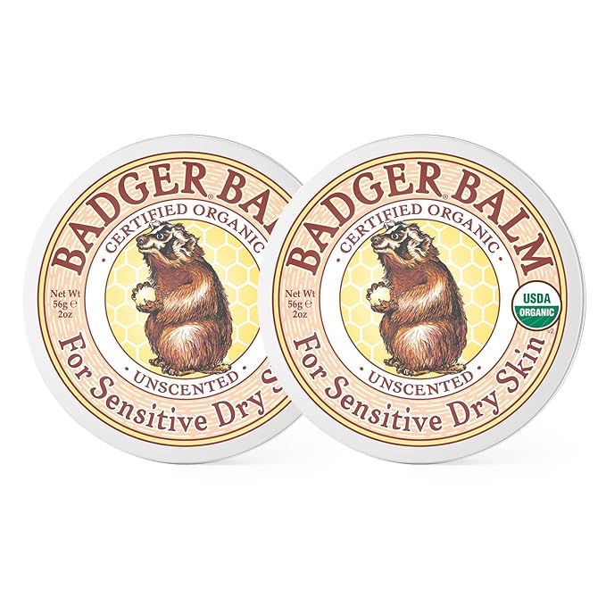Badger - Unscented Dry Skin Balm, Sensitive Skin Balm, Moisturizing Balm for Dry Cracked Skin, Unscented Balm, Skin Moisturizer Balm, 2 oz (2 Pack)