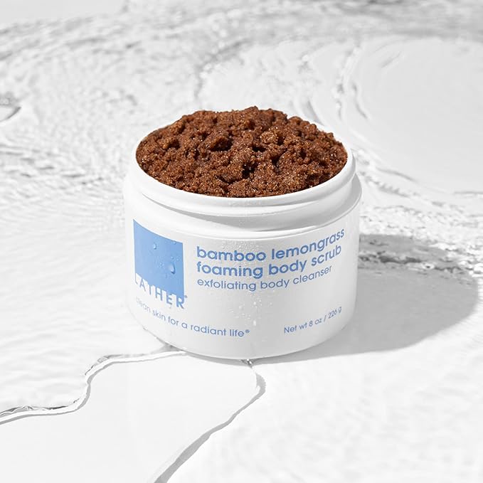 LATHER Bamboo Lemongrass Foaming Body Scrub - Gentle Exfoliating & Hydrating Scrub for All Skin Types - Leaves Soft & Smooth Skin - Scrub for the Body, Hands & Feet - 8 Oz Jar