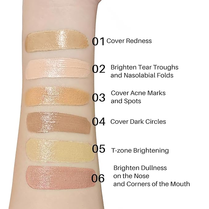 FV 6 Colors Cream Concealer Palette, Full Coverage & Long Lasting Colors Corrector Palette for Dark Circles, Redness, Acne with Natural Finish Cream Foundation Palette, 01 Light Shade
