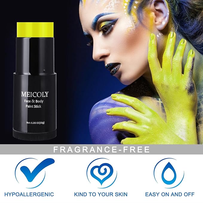 MEICOLY Ogre Green Face Body Paint Stick,Cream Face Paint for Disgust Goblin Demon Halloween SFX Special Effects Cosplay Makeup,Waterproof Eye Black Stick