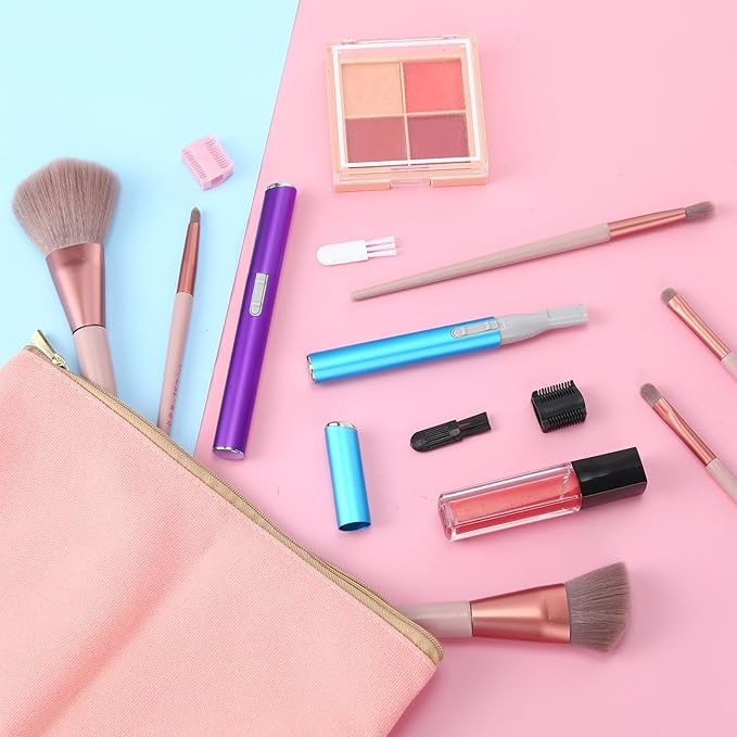 Chumia 2 Pcs Electric Eyebrow Trimmer Women Precision Face Razors Mini Shaver with Comb Christmas Women Gift Battery Operated Personal Epilator for Face Neck Fuzz Lips Leg(Sky Blue, Purple)