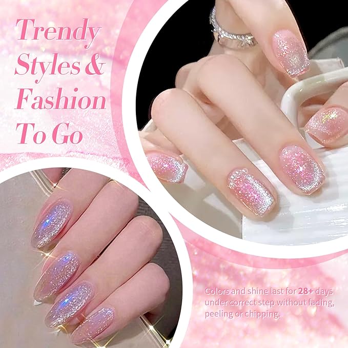 Born Pretty Cat Magnetic Eye Gel Nail Polish, Mermaid Aurora Holographic Pink Blue Green Yellow Gel Polish, Soak Off U V LED Gel Polish Nail Art Design Manicure Salon DIY Home 7ML 6PCS