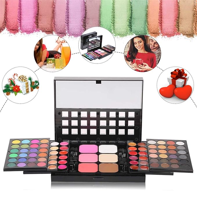 78 Color Makeup Palettes Kit, with 48 Pigmented Shiny Matte Eyeshadow Palette Colorful, 18 Lipstick, 6 Concealer, Blusher, Shading Powder, Dual Sides Sponge Applicators, Cosmetics Gift Set