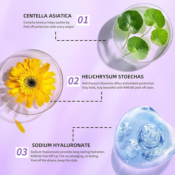 KIMUSE Lip Stain Masque: Peel Off Lip Stain Long Lasting Waterproof 12HR Transfer Proof & Hydrating Tint, Instant Lip Color With Natural Matte Effects, Vegan & Easy To Use