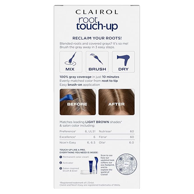Clairol Root Touch-Up by Nice'n Easy Permanent Hair Dye, 6 Light Brown Hair Color, Pack of 2