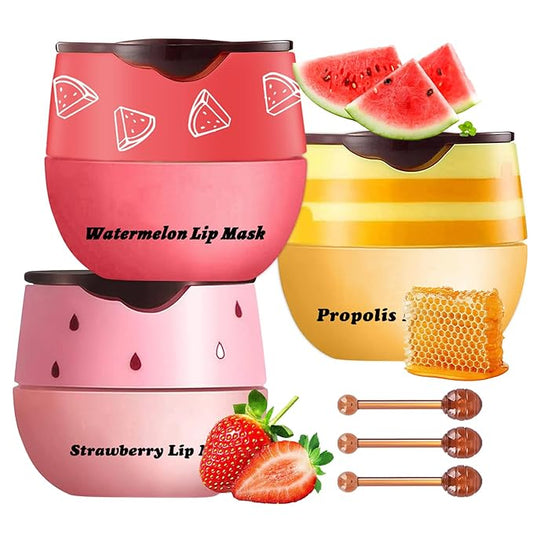 3 Pcs Honey Lip Balm, Bee (Honey+Strawberry+Watermelon)