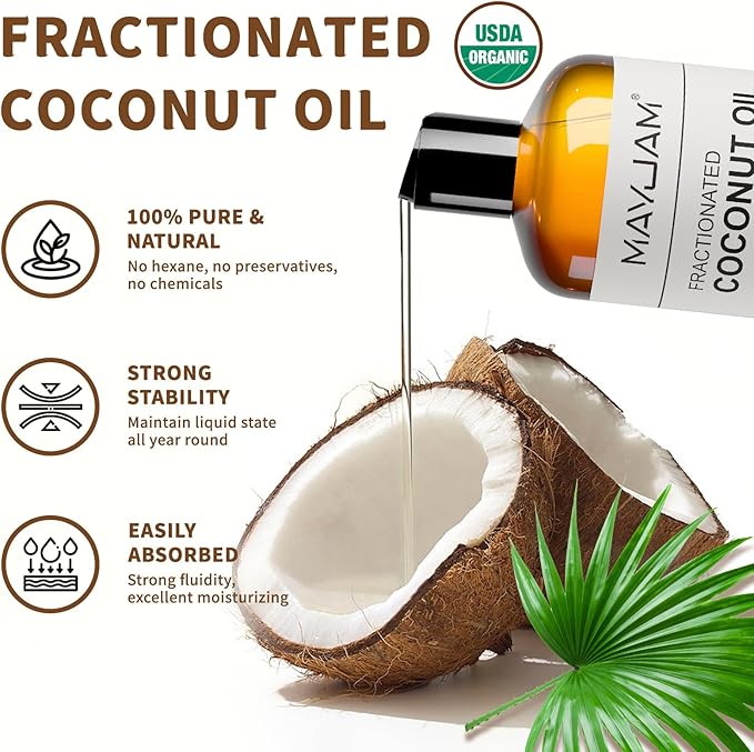 Pure Fractionated Coconut Oils Liquid 16oz 100% Natural USDA Certified Massage MCT Oil Organic&Moisturizer for Face Skin&Hair,Cold Pressed Body Carrier Oil for Essential Oils Mixing Women&Men