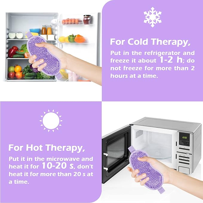 Permotary 2PCS Ice Gel Eye Mask Hot Cold Therapy Cooling Gel Beads Eye Mask,Reusable Hot Cold Compress Ice Eye Pack for Puffiness/Dark Circles/Eye Bags/Dry Eyes/Headaches/Migraines/Stress Relief