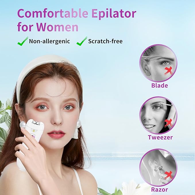Smooth Glide Epilators Hair Removal for Women, Rechargeable Epilator, Portable Glamorous Skin Epilator for Women Face with LED Light, Hair Removal Device for Armpits/Bikini Line/Chin/Arms/Legs