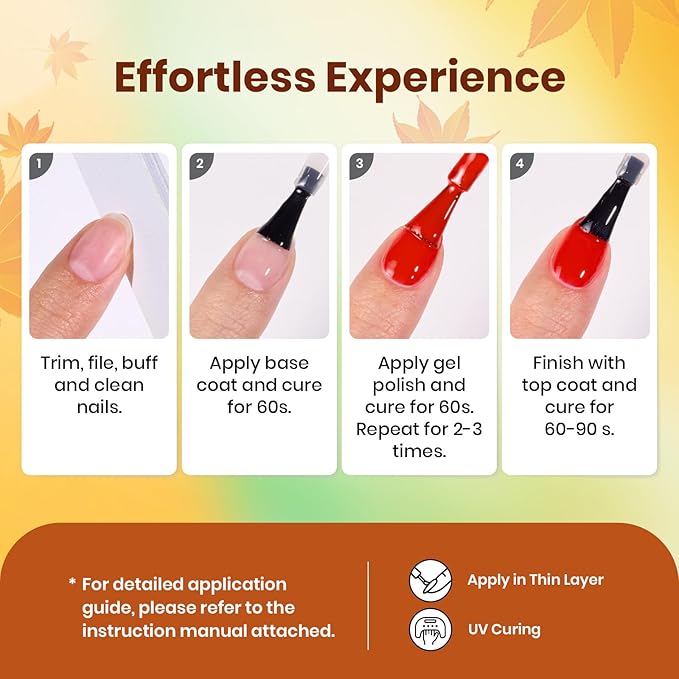 Beetles Fall Gel Nail Polish Set, 6Pcs Yellow Orange Burgundy Red Green Gel Polish Golden Glitter Nails Kit Autumn Realm Collection DIY Nail Art Gifts for Women