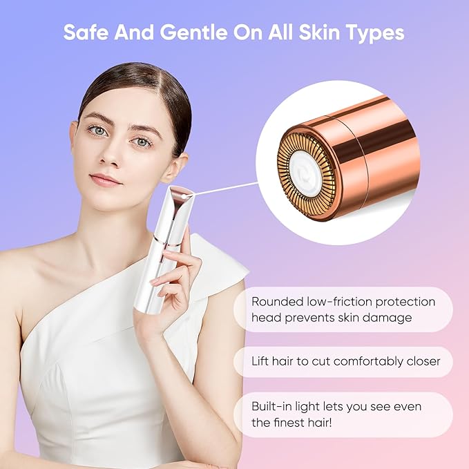 Facial Hair Remover for Women, Device, Remover Women Face, Finishing Touch Upper Lips, Chin & Cheeks, USB Rechargeable with LED LightIncluded Two Replacement Heads (White)