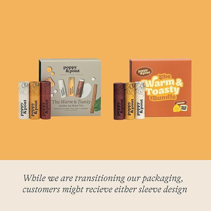 Jumbo Lip Balm Gift Set (3-Pack, Warm Flavors) | Poppy & Pout All Natural Lip Balms & Moisturizers | Hydrates with Beeswax, Vitamin E, Organic Coconut Oil | Cruelty-Free | Recyclable Cardboard Tube