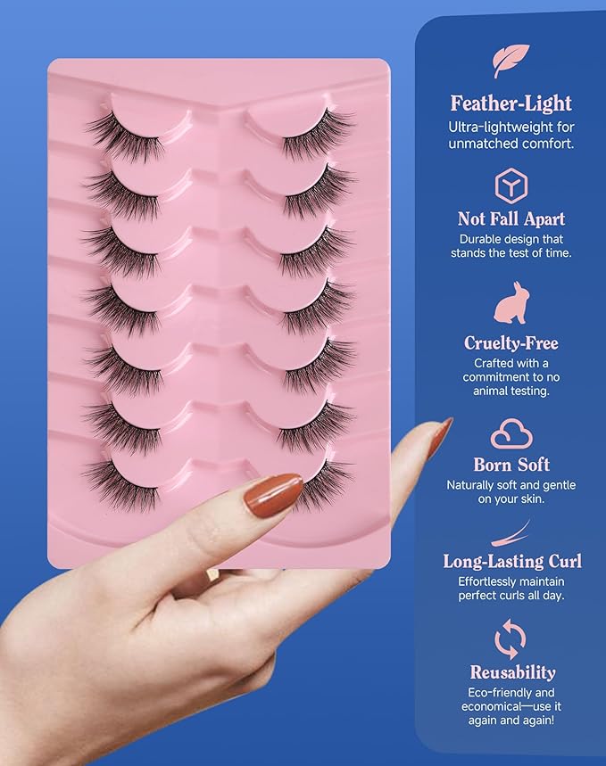 Half Lashes Natural Eyelashes Wispy Lashes Natural Look Cat Eyelashes False Corner Lash Soft Fluffy 3/4 False Eyelash 7 Pairs 14MM D19