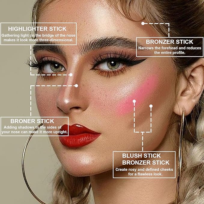 Lezero 3Pcs Contour Stick Makeup Kit, Shades with Highlighter, Blush and Bronzer Stick for Sculpt the Face and All Skin Type, Long Lasting, Smooth, Dewy & Matte Finish, #1 LIGHT FAIR