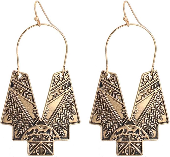 Zealmer Gold Geometric Earrings Statement Vintage Boho Ethnic Earrings Hollow Out Fan Shape Dangle Drop Earrings for Women Birthday Christmas Valentines Day Gift