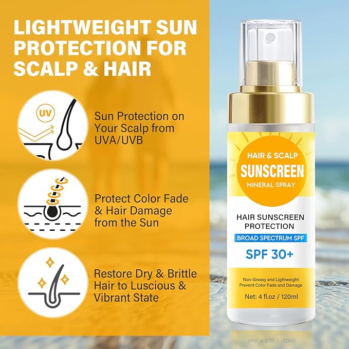 Scalp Sunscreen Spray, Hair Sunscreen Spray SPF 30 for Color Fade & Dryness, Prevent Harmful UV Rays, Scalp Not Greasy & More Comfortable, 120ML