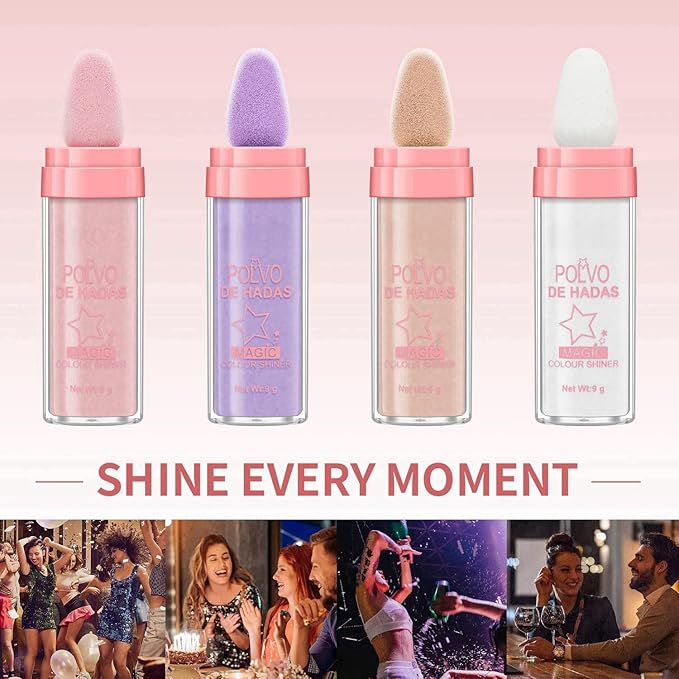 URQT 4 Color Polvo De Hadas Fairy Dust Highlight Patting - Full Body Contouring and Clavicle Pearlescent Patting Powder for Face and Eye, Christmas Sparkling Body Glitter (4 Pack)