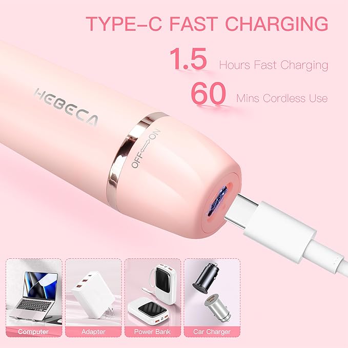 Nose Hair Trimmer for Women, 3in1 Electric Eyebrow Trimmer Waterproof Facial Hair Removal Rechargeable Hair Shaver Razor for Nose Ear Eyebrow Peach-Fuzz Lips Chin FT3001 Pink