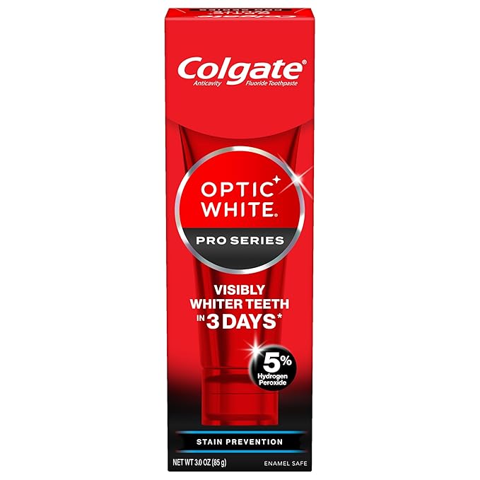 Colgate Optic White Pro Series Whitening Toothpaste with 5% Hydrogen Peroxide, Stain Prevention, 3 Oz Tube