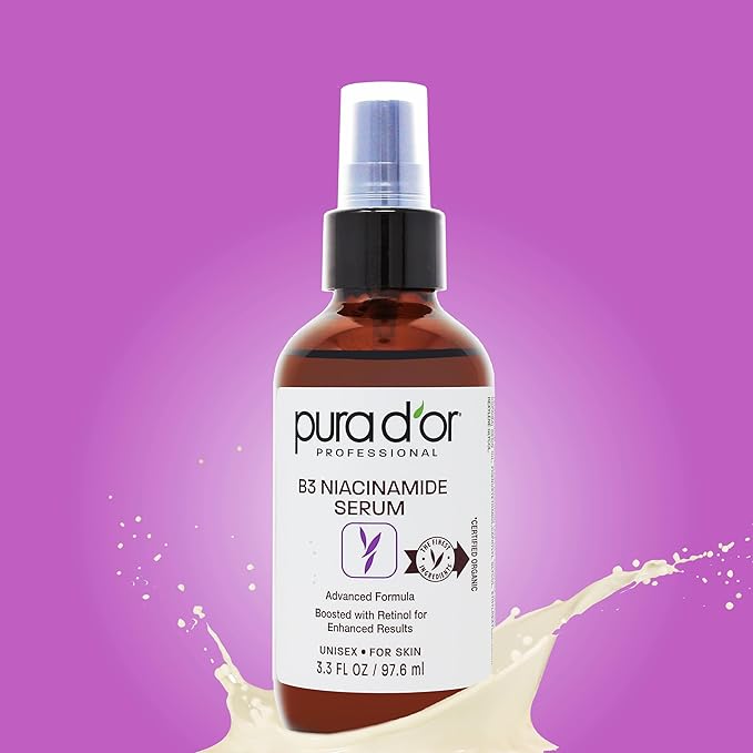 PURA D'OR B3 Niacinamide Advanced Facial Serum (3.3oz x2 = 6.6oz) Skin Care Formula with Retinol For Wrinkles, Hydration & Complexion - All Skin Types, Hypoallergenic - Women & Men