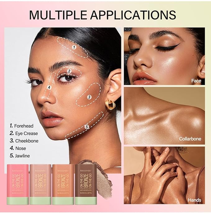 Cream Contour Stick,Bronzer Contouring Stick Facial Cream Highlight Lasting,01-Warm Glow