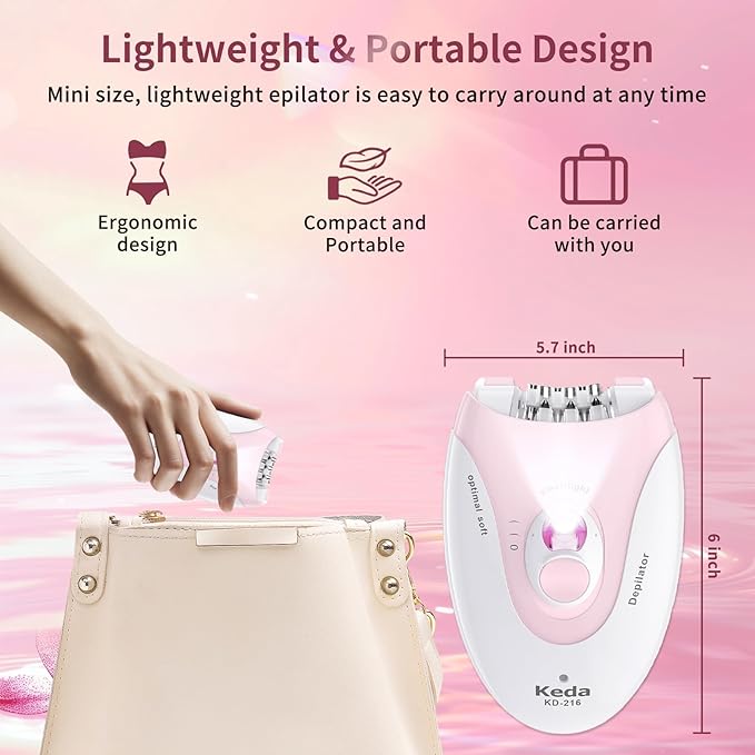 Smooth Glide Epilators Hair Removal for Women, 2 Speed Hair Removal Device with LED Light, Portable Rechargeable Face Epilator, Epilator for Women Face, Bikini, Arm, Legs, Armpits