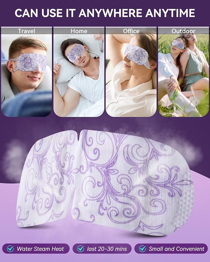 30 Packs Lavender Steam Eye Mask - Heated Eye Mask for Dark Circles and Puffiness Warm Eye Mask for Dry Eye Mask Relief Eye Fatigue Headache Hot Sleep Eye Mask for Disposable Moist Heat Eye Compress