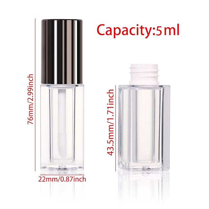 COSIDEA 20pcs 5ml Square empty lip gloss tubes bulk with wand unique rectangular lipgloss tube with round cap